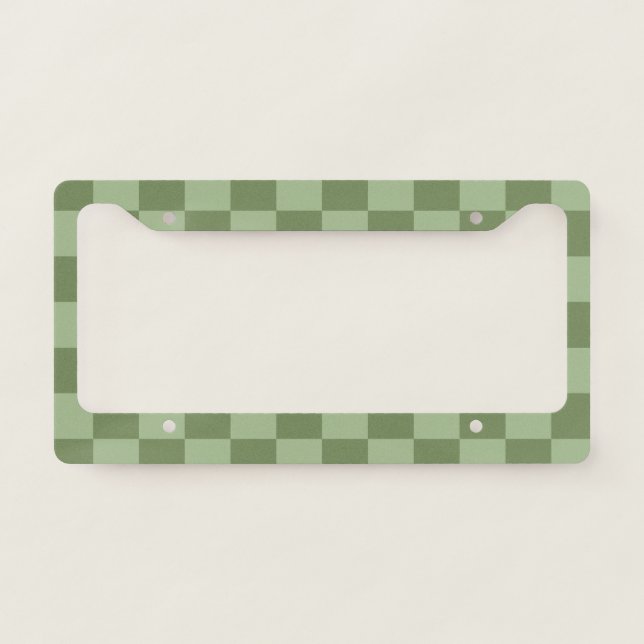 Minimalist Sage Green Checkerboard Pattern License Plate Frame (Front)