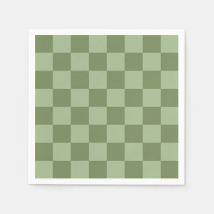 Minimalist Sage Green Checkerboard Pattern Napkins