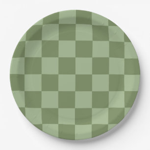 Minimalist Sage Green Checkerboard Pattern Paper Plates