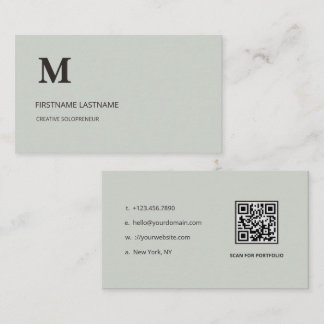 Minimalist Sage Green Corporate Monogram QR Code Business Card