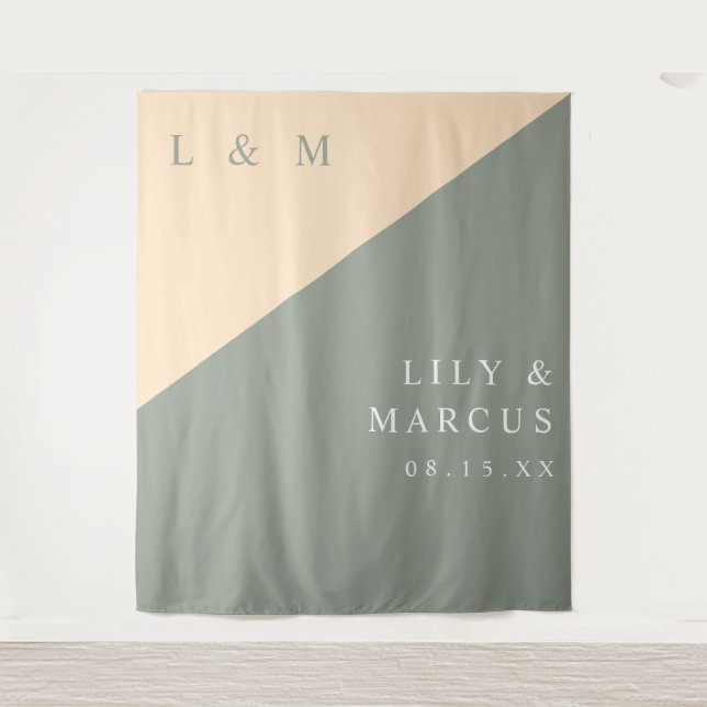 Minimalist Sage Green Cream Wedding Photo Backdrop (Front)