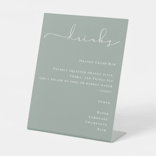 Minimalist Sage Green Drinks Menu Pedestal Sign