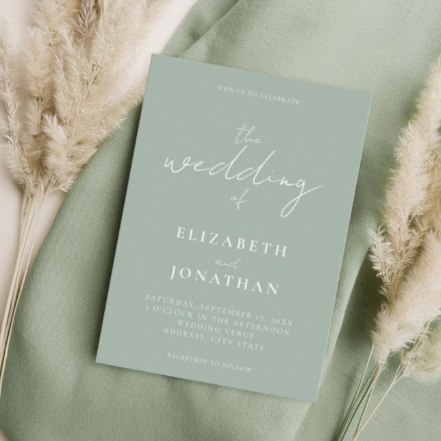 Minimalist Sage Green Elegant Calligraphy Wedding Invitation (Creator Uploaded)