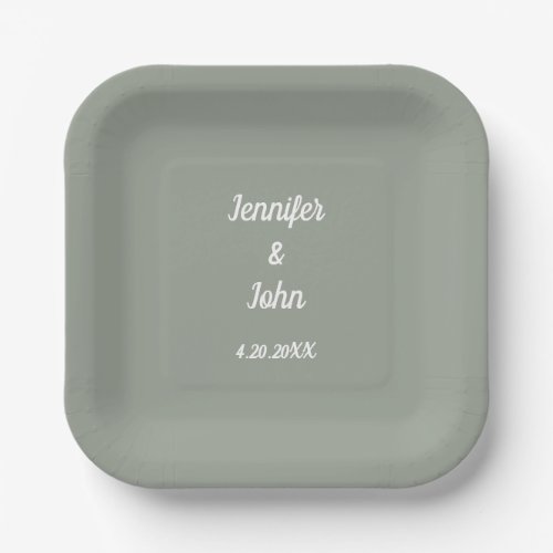 Minimalist Sage Green Elegant Modern Cool Wedding Paper Plates