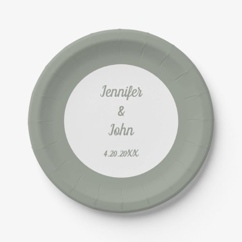 Minimalist Sage Green Elegant Modern Wedding 2024 Paper Plates