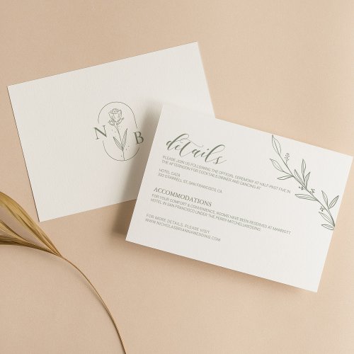 Minimalist Sage Green Elegant Wedding Details Enclosure Card