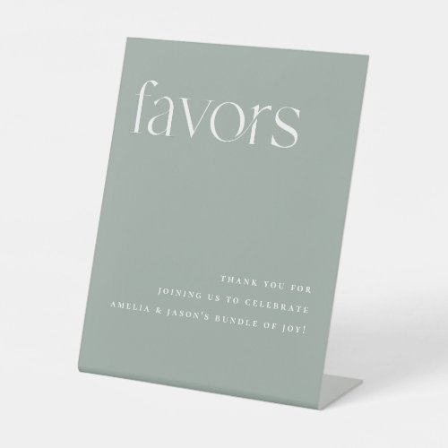 Minimalist Sage Green Favors Pedestal Sign