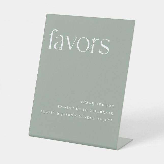 Minimalist Sage Green Favors Pedestal Sign (Front)