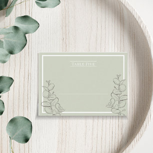 Minimalist sage green fine line eucalyptus wedding place card