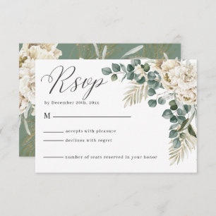 Minimalist Sage green floral Eucalyptus Wedding RSVP Card