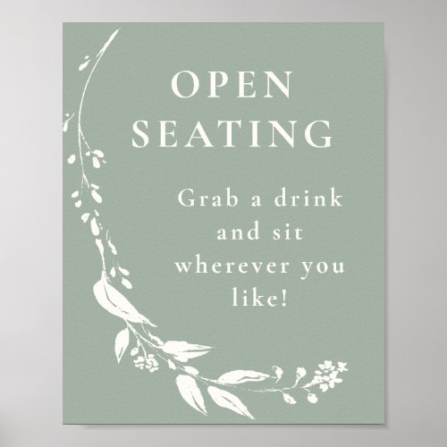 Minimalist Sage Green Floral Open Seating Sign