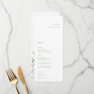Minimalist Sage Green Floral Place Card Menu