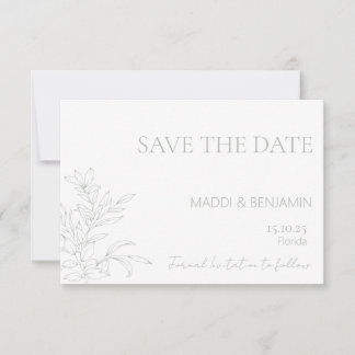 Minimalist Sage Green Floral Save the Date Card