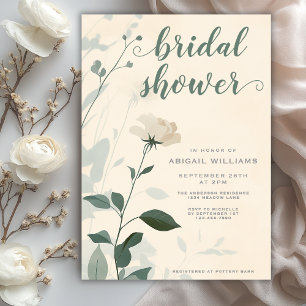 Minimalist Sage Green Floral Vintage Bridal Shower Invitation