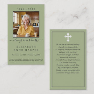 Minimalist Sage Green Funeral Prayer Card Photo