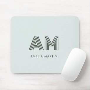 Minimalist Sage Green Geometric Custom Monogram Mouse Pad