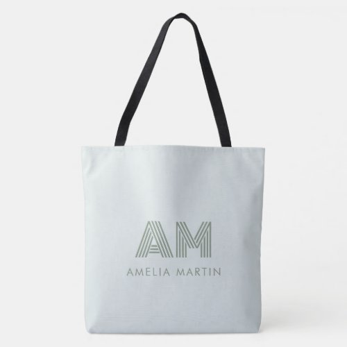 Minimalist Sage Green Geometric Custom Monogram Tote Bag