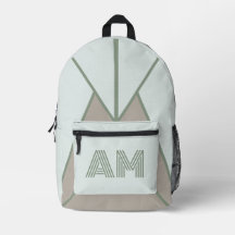 Minimalist Sage Green Geometric Monogram Backpack