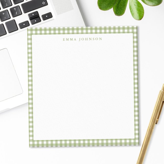 Minimalist Sage Green Gingham Monogram Notepad (Creator Uploaded)
