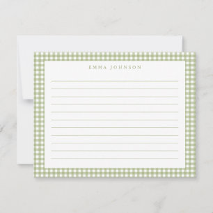 Minimalist Sage Green Gingham Plaid Lined Note Card