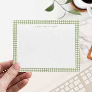 Minimalist Sage Green Gingham Plaid Note Card