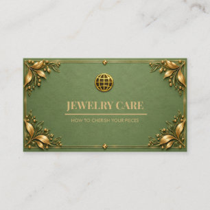 Minimalist Sage Green Gold Jewelry Care Card
