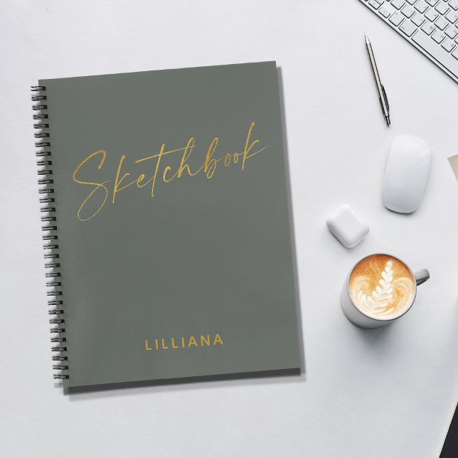 Minimalist Sage Green Gold Personalized Sketchbook Notebook (Creator Uploaded)