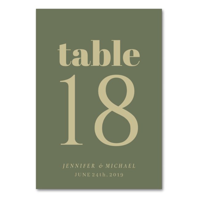 Minimalist Sage Green Gold Simple Wedding Seating Table Number (Front)