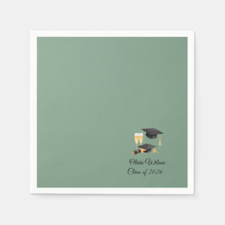 Minimalist Sage Green Graduation Party Paper Napki Napkins