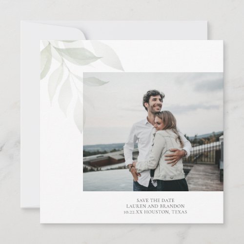 Minimalist Sage Green Greenery Wedding Photo Save The Date