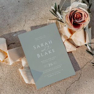 Minimalist Sage Green Heart Wedding Invitation