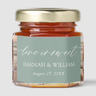 Minimalist Sage Green Love is sweet Photo Wedding Honey Jar Favors