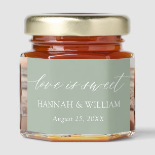 Minimalist Sage Green Love is sweet Photo Wedding Honey Jar Favors