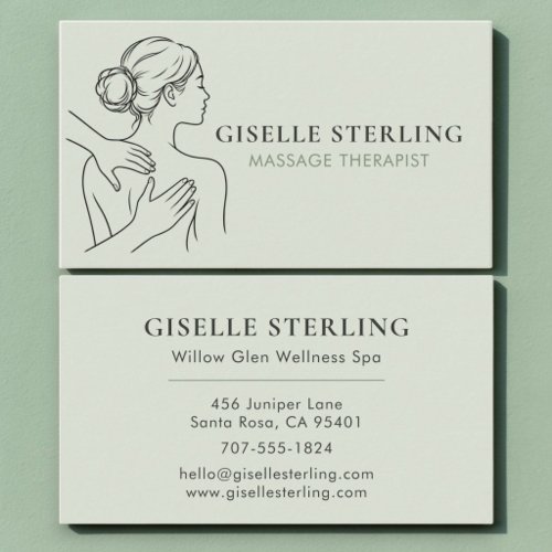 Minimalist Sage Green Massage Therapist Business Card