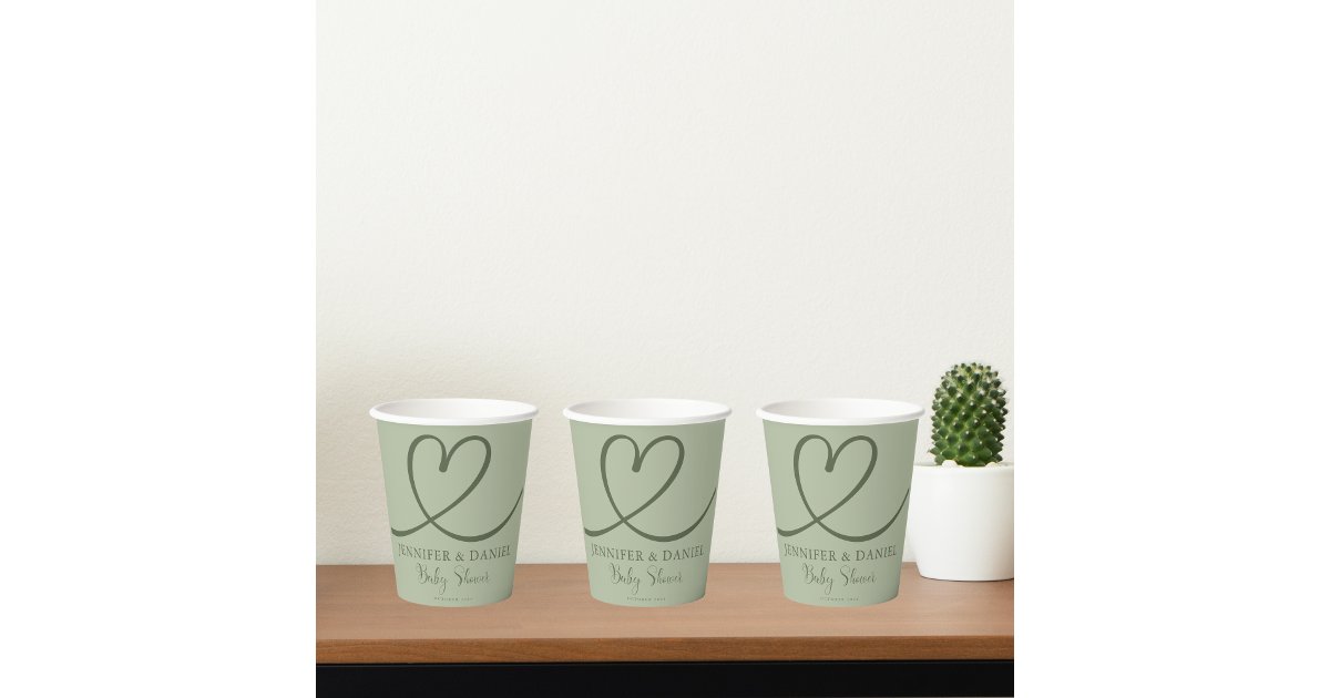 Minimalist Sage Green Minimalist Heart Personalize Paper Cups | Zazzle