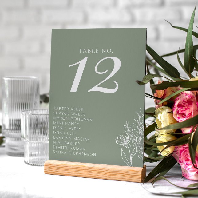 Minimalist Sage Green Modern Boho Wedding Names Table Number (Creator Uploaded)