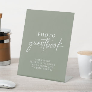 Minimalist Sage Green Modern Photo Guestbook Pedestal Sign