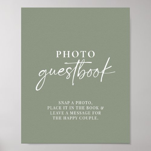 Minimalist Sage Green Modern  Photo Guestbook Sign