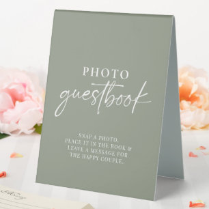 Minimalist Sage Green Modern Photo Guestbook Table Tent