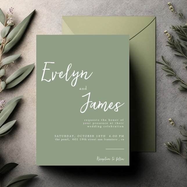 Minimalist Sage Green Modern Unique Wedding  Invitation (Creator Uploaded)
