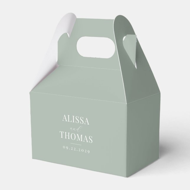Minimalist Sage Green Modern Wedding Favor Boxes (Front Side)