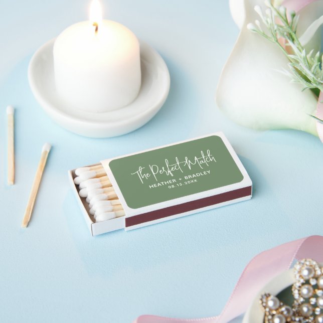 Minimalist Sage Green Modern Wedding Matchboxes (Insitu)