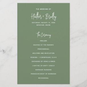 Minimalist Sage Green Modern Wedding Program