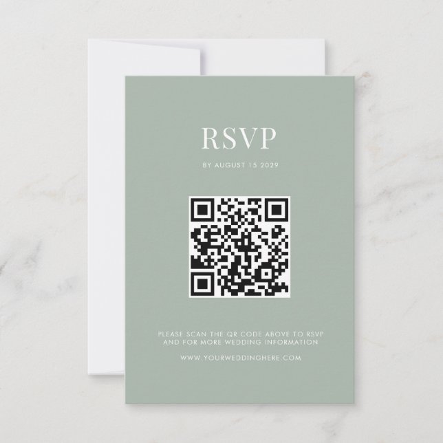 Minimalist Sage Green Modern Wedding RSVP Card (Front)