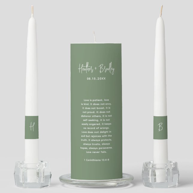 Minimalist Sage Green Modern Wedding Unity Candle Set (Front)