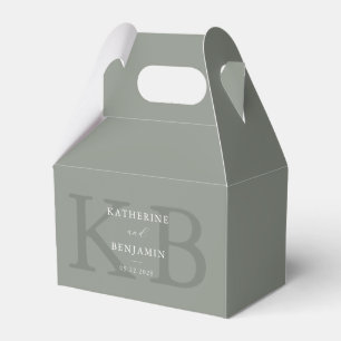 Minimalist Sage Green Monogram Modern Wedding Favor Boxes