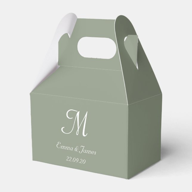 Minimalist Sage Green Monogram Script Wedding  Favor Boxes (Front Side)
