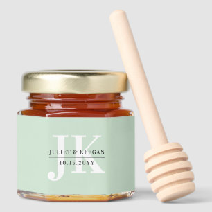 Minimalist Sage Green Monogram Wedding Honey Jar Favors