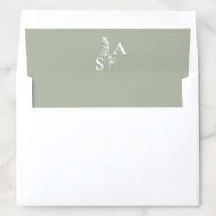Minimalist Sage Green Monogram Wildflower Wedding Envelope Liner