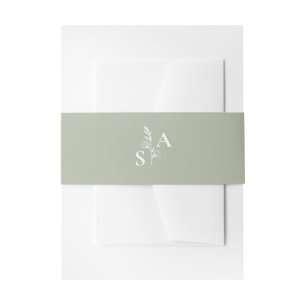 Minimalist Sage Green Monogram Wildflower Wedding Invitation Belly Band